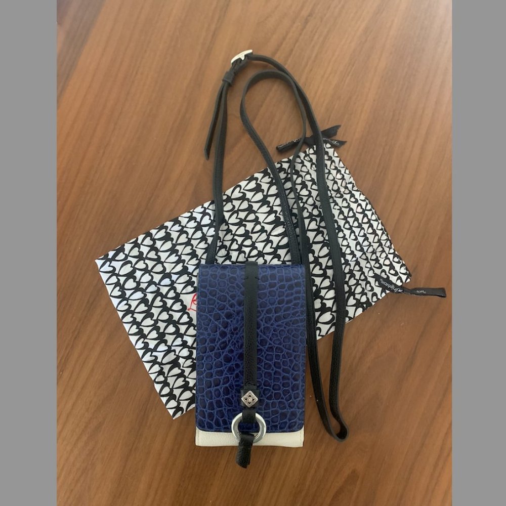 Brighton Toledo Phone Organizer White & Blue Croc Pebbled Leather